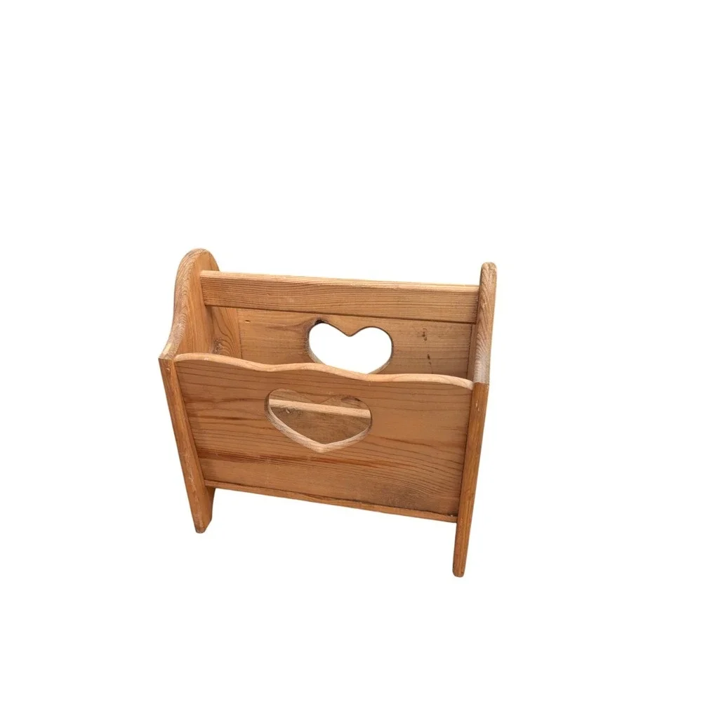 Vintage Wood Magazine Rack Heart Cutout Handmade Pine Country Primitive Decor